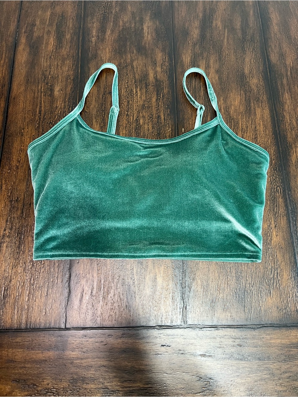 PINK Active Lined Crop Top Soft Velour Fabric Green Size Med Adjustable Straps